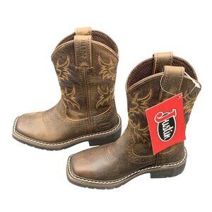 Justin‎ Western Boots Rugged Tan Buffalo Leather Cowboy 9D Embroidered SK4681